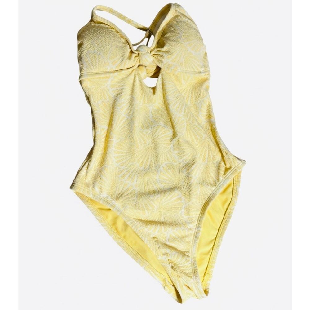 Shade and Shore Yellow and White Floral XS One Piece Swimsuit NWT Keyholes